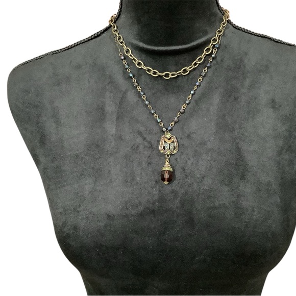 Heidi Daus Multicolored Art Deco Antique Gold Pendant with Swarovski Crystals. - Picture 3 of 8